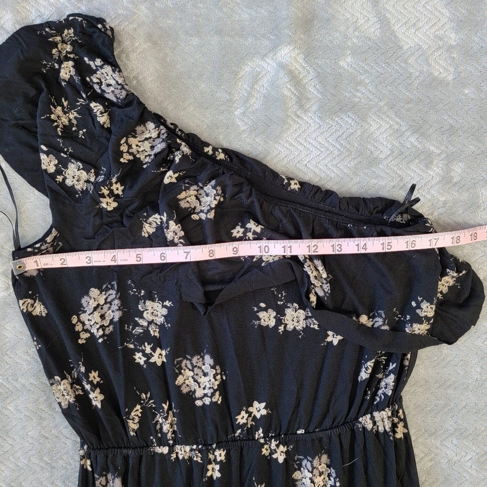 NWT Lucky Brand One Shoulder Ruffled Black Floral Dress Knee Length Size Small - Picture 12 of 13